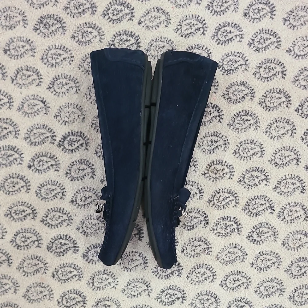 Vionic Navy Loafers with Silver Chain Accent